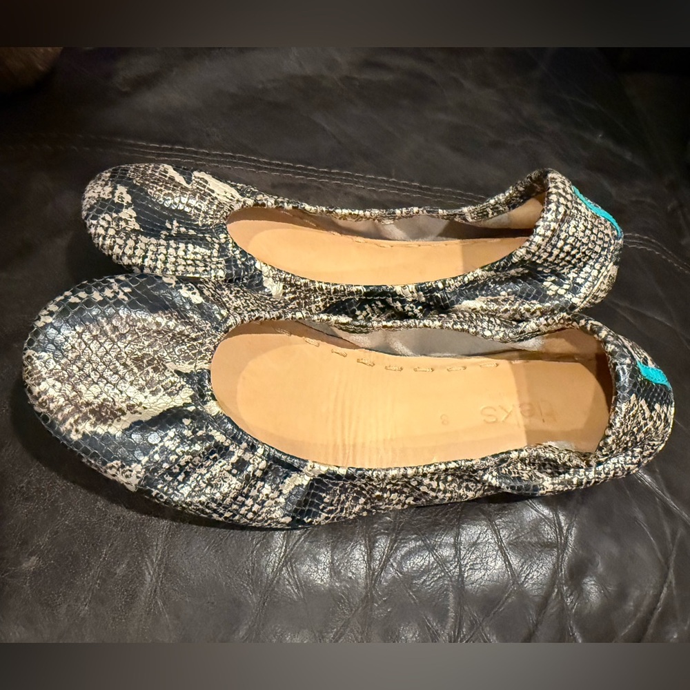 Tieks Snakeskin Flats with Teal Detail - Picture 4 of 7